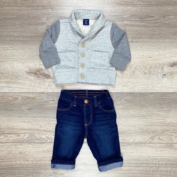 GAP Sweatshirt Cardigan Gray 3-6 Months - Picture 11 of 13
